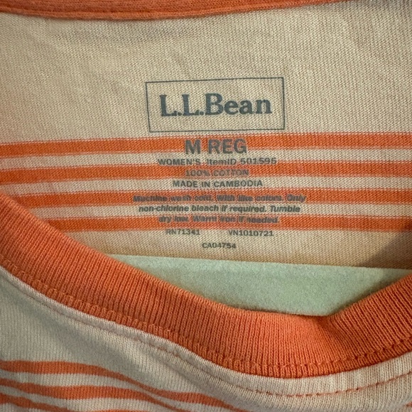 L.L. Bean Women's Peach & Orange Striped Tee - Picture 3 of 3
